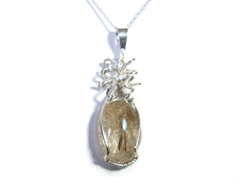 Retilated Quartz wrapped sterling silver pendant with chain