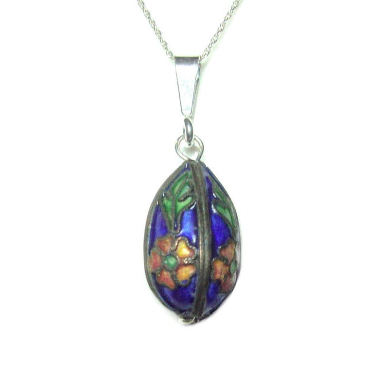 Cloisonne sterling silver pendant and chain immagine 2