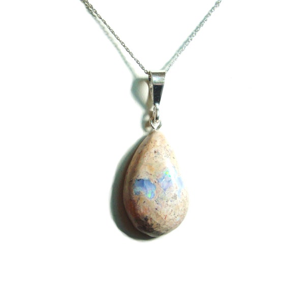 Mexican opal sterling silver pendant with chain