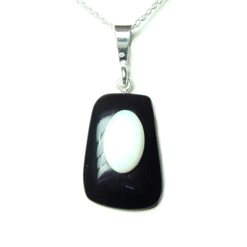 Onyx and Opal sterling silver pendant with chain image 2