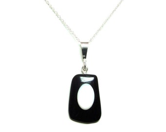 Onyx and Opal sterling silver pendant with chain