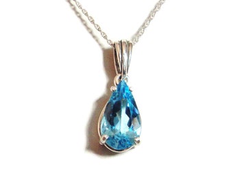 Blue topaz sterling silver pendant with chain