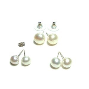 Genuine Pearl sterling silver post earrings image 1