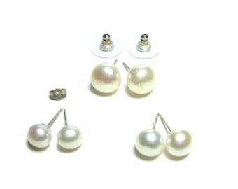 Genuine Pearl sterling silver post earrings