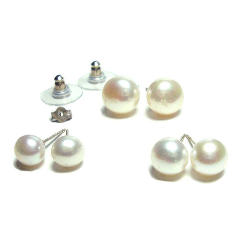 Genuine Pearl sterling silver post earrings image 2