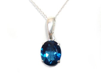 London blue topaz sterling silver pendant with chain SALE