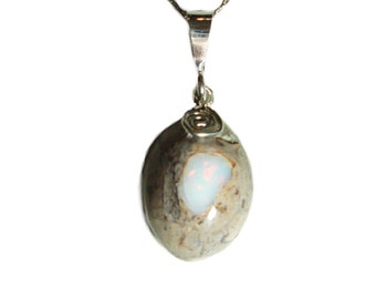 Mexican opal sterling silver pendant with chain