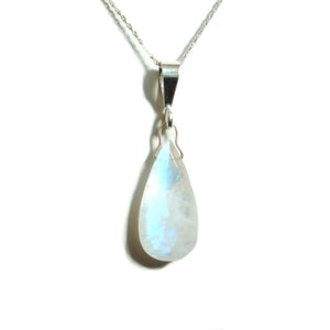 Rainbow moonstone sterling silver pendant with chain image 1
