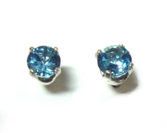 Blue Topaz 4mm sterling post earrings