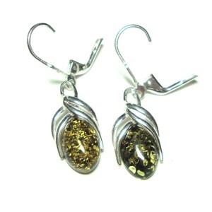Green amber dange lever back earrings image 2