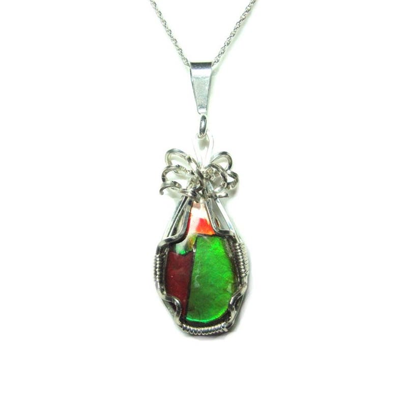 Ammolite Sterling Silver Pendant With Chain - Etsy