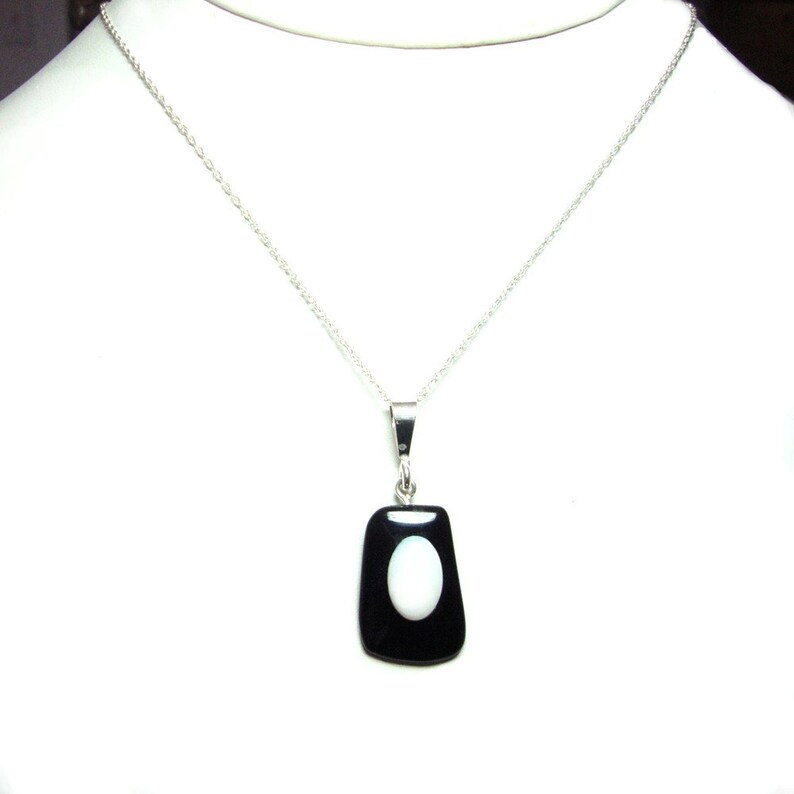 Onyx and Opal sterling silver pendant with chain image 3