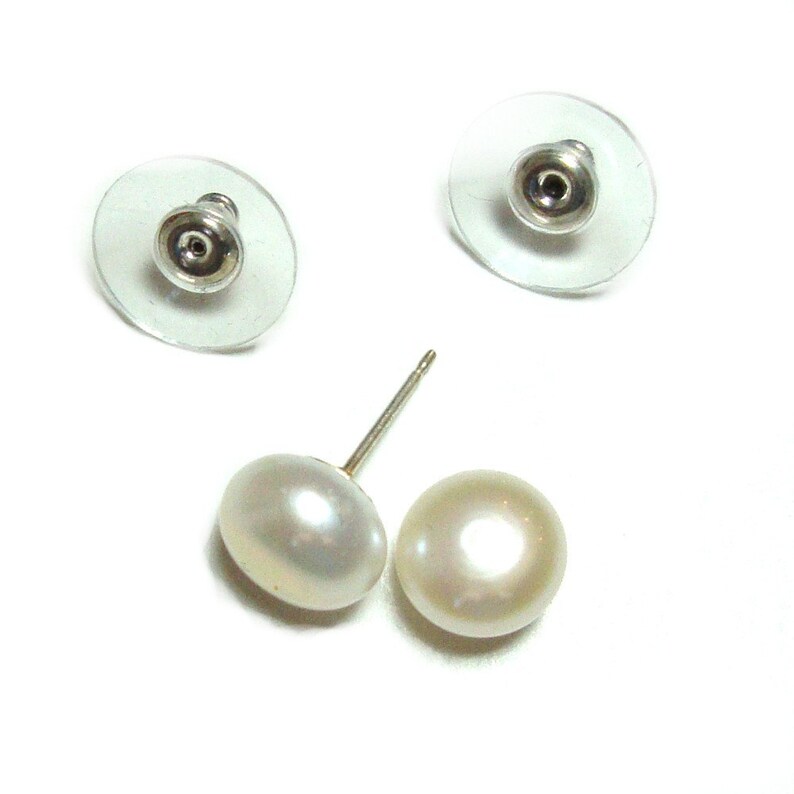 Genuine Pearl sterling silver post earrings image 3