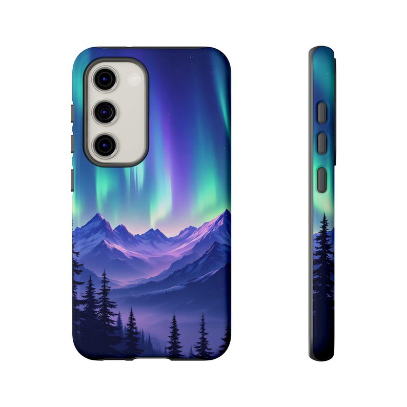 Ethereal Aurora Borealis Mountain Scene Phone Case for Samsung and