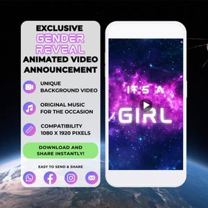 Animated Gender Reveal Video Announcement | Instant Download | It's a Girl | Digital Baby Announcement