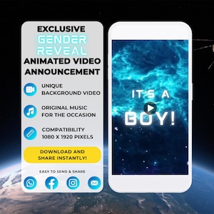 Animated Gender Reveal Video Announcement | Instant Download | It&#39;s a Boy | Digital Baby Announcement