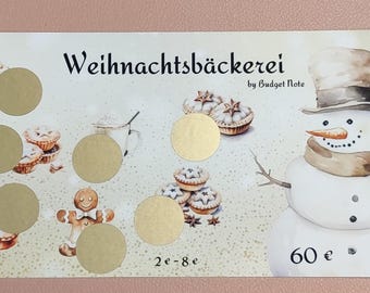 Weihnachtsbäckerei, Sparchallenge zum Rubbeln, A6 Binder, Umschlagmethode, Budget, Sparen