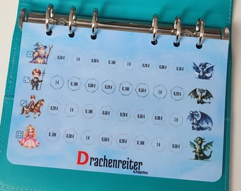 Drachenreiter, Taschengeld Sparspiel für A6 Binder, Umschlagmethode, Budgetieren