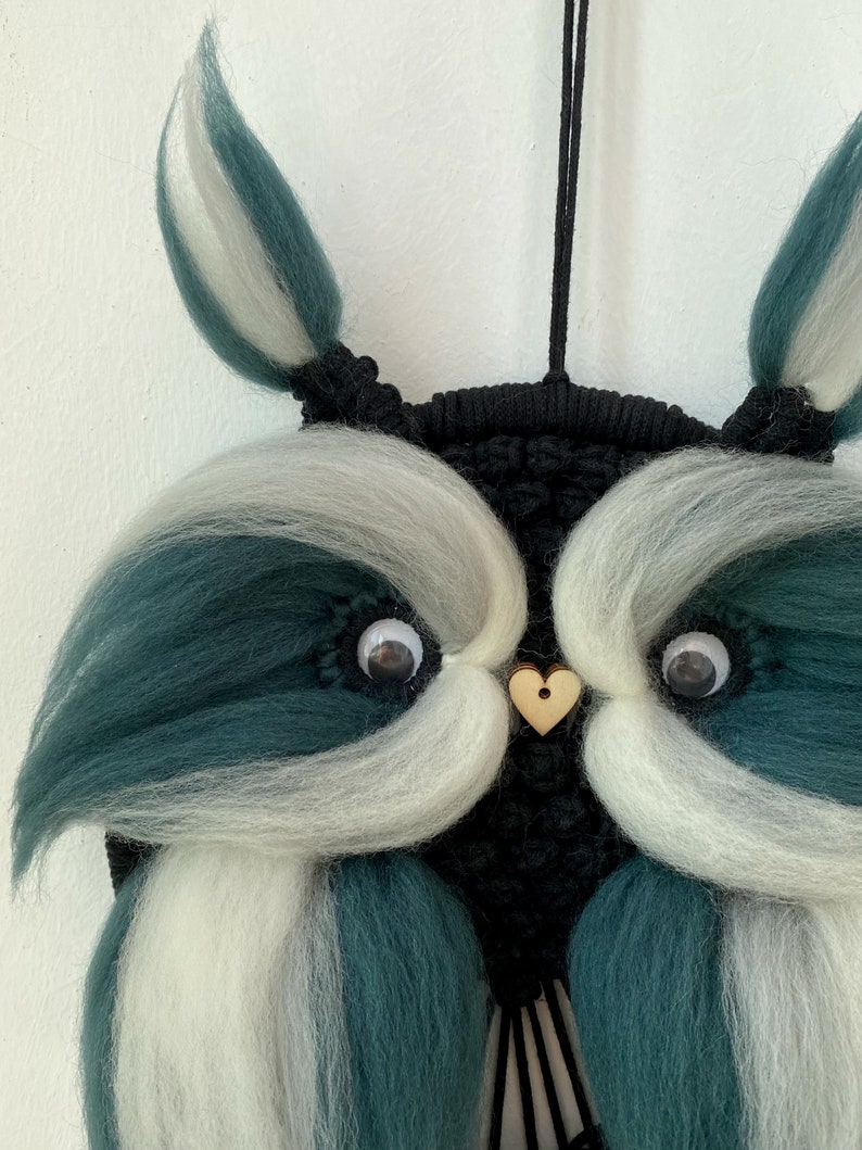 Macrame Owl Wall Hanging Decor With Felting Wool / Animal Lover Gift