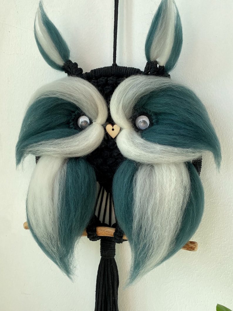 Macrame Owl Wall Hanging Decor With Felting Wool / Animal Lover Gift