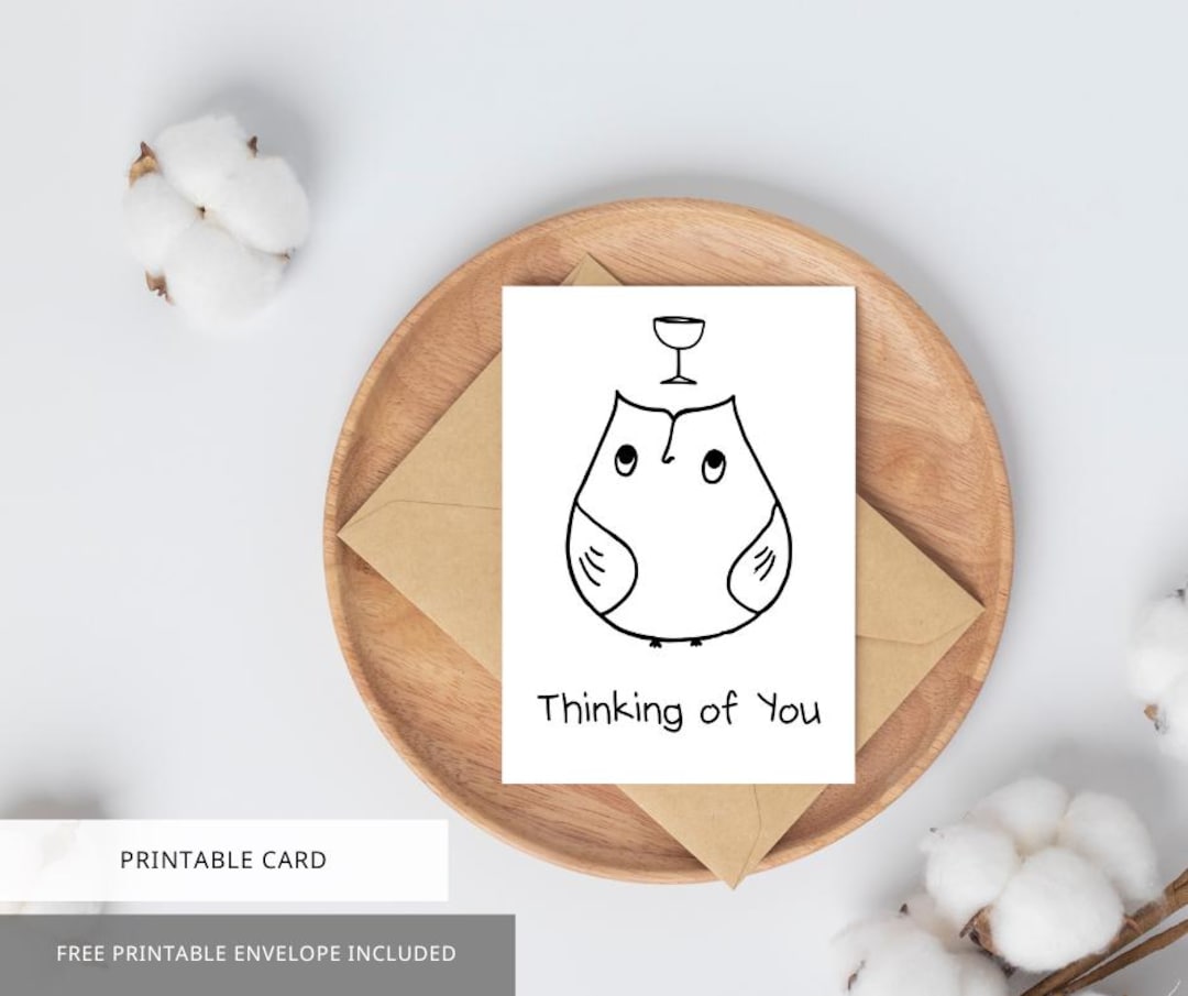 Printable Thinking of You Card - Owl Greeting Card - Hand-drawn ...