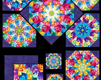 SEA SHELLS 4-7/" Kaleidoscope Quilting Pre Cut Block Kit Stack n Whack
