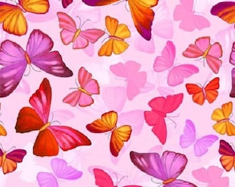 Pink Butterfly Cotton Fabric - Michael Miller, Quilting Material