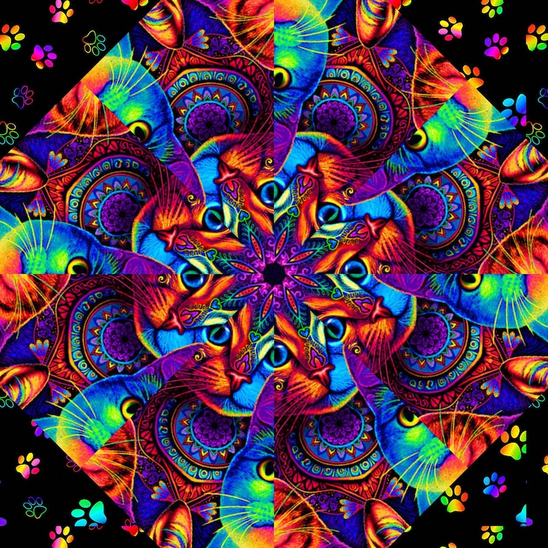 RAINBOW WILDCATS Pre Cut Kaleidoscope Quilting Block Kit / Stack N ...