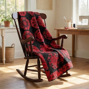 Pre-Cut Quilt Kit, Red and Black Floral Kaleidoscope Quilt Kit, Pre Cut Quilt Blocks, Stack n Whack, Scarlet Days & Nights Fabric