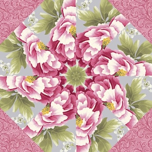 Pre Cut Quilt Kit, Camellia Florals, Kaleidoscope Quilt Block Kit / Stack n Whack - Precut Quilt Kit, Beginner Quilt Kit, 12/6" Block Kit
