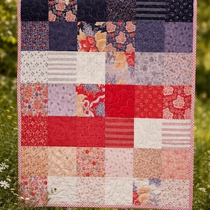 Americana Wall Quilt Table Topper 27x32, Handmade Patriotic Quilt, Red White Blue Decor, Farmhouse Kitchen Accent, July 4th Home Decor