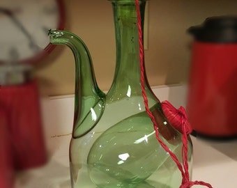 Princess House VTG Green Glass Wine Carafe Decanter w Ice Chamber Cocktail Bar Ware MCM