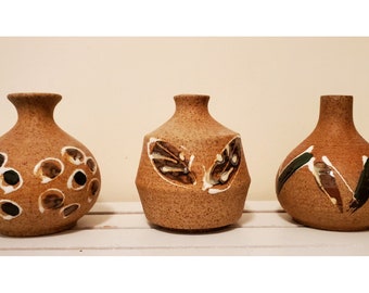 VTG Set of 3 Weed Pot Vase Sandstone Japan Narrow Neck MCM Plant Ware Indoor Gardening