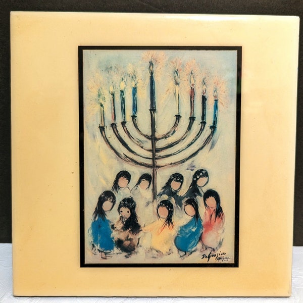 Ted DeGrazia Southwest Art Hannukah Tile  Native American Children Surrounding Menorah