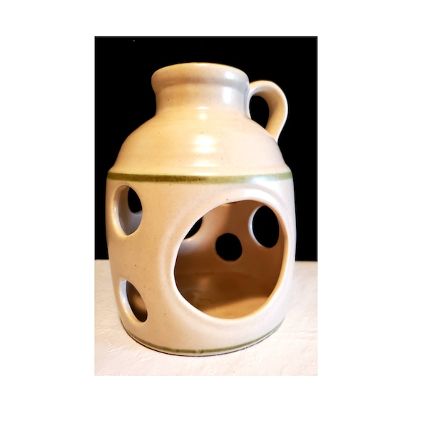 VTG Royal Haeger Candle Holder or  Planter Vase Jug Shape Off-White Satin Glaze with Scattered Holes to Show Light or Plants Patio Ambience