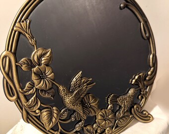 Mirror Hummingbirds Bronze Border Circular for Table or Hanging Andrea by Sadek