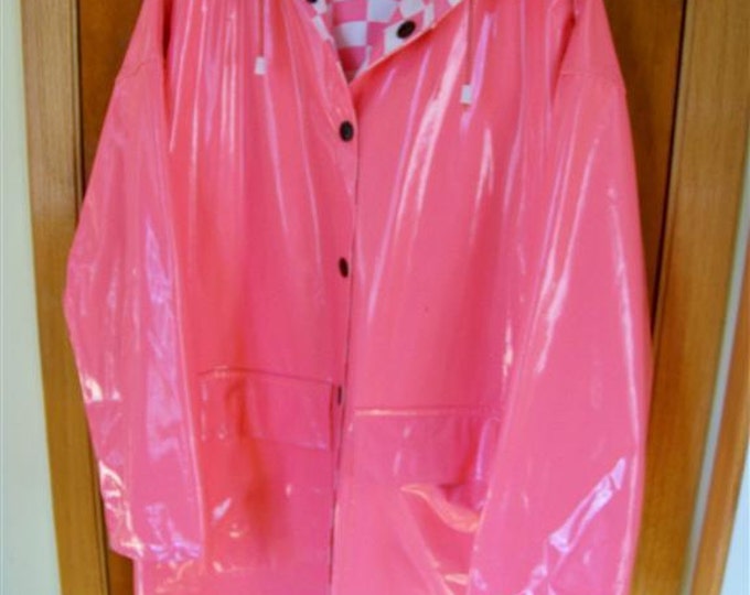 Vintage 60s Hot Pink Shiny Vinyl Raincoat Slicker Reverses to Pink ...