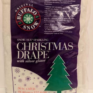Buffalo Snow Christmas Drape w Silver Glitter 36X60 for Crafts Village Mantel Winter Decorating Needs