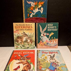 Lot of 5 Vintage Children's Easter Books Little Golden Books Bugs Bunny Asstd