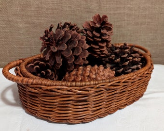 Small Oval Shape Handled Vintage Basket Woven Wicker Rustic Farmhouse Country Gift