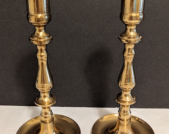 Vintage Pair Solid Brass Candle Holders Candlesticks Made in Taiwan VGC