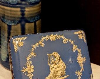 Vintage Wedgwood Blue Goddess Design Candy Biscuit Sweets Tin Mid Century Collectible