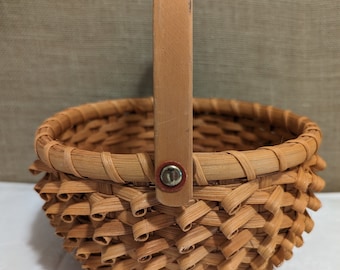 Vintage Porcupine Woven Round Basket Swivel Handle VGC