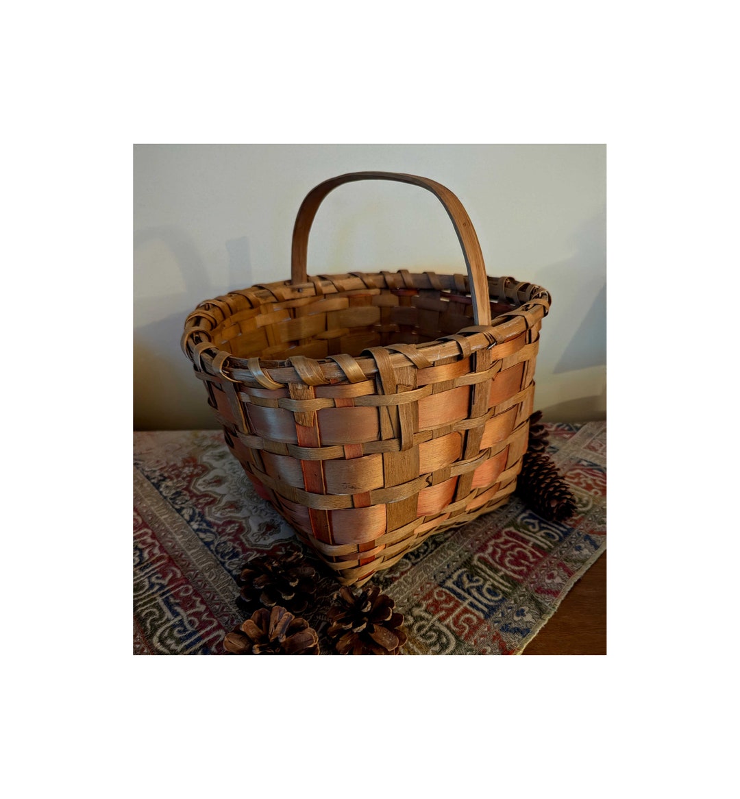 Vintage Red Oak Splint Basket Rustic Farmhouse Gathering Primitive VGC ...