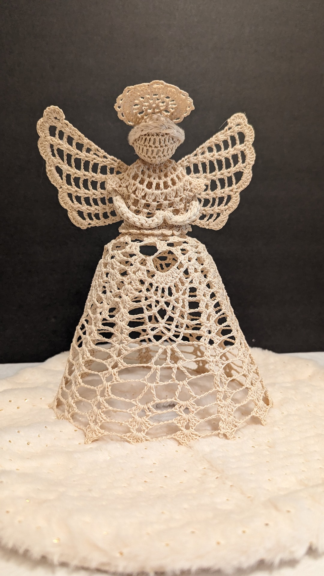 Vintage Crocheted Angel Tree Topper Ornament 9 High Very Well Done