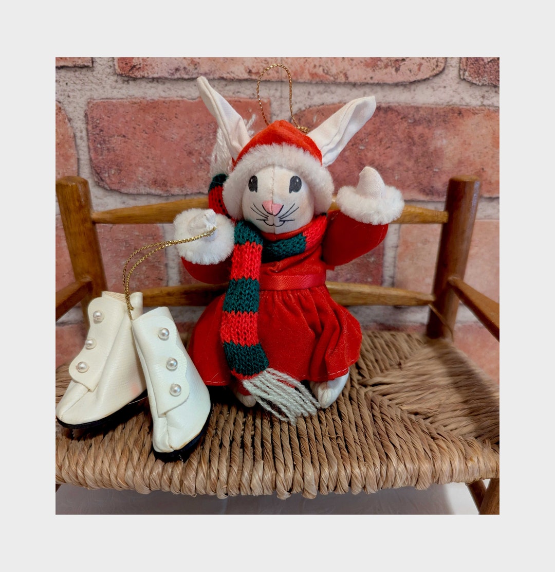 Darling Rabbit Darling Sm Stuffed Christmas Bunny Rabbit With Ice Skates & Scarf Red ...