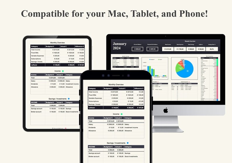 Monthly Budget Spreadsheet for Apple Numbers in Euros | Budgetting ...