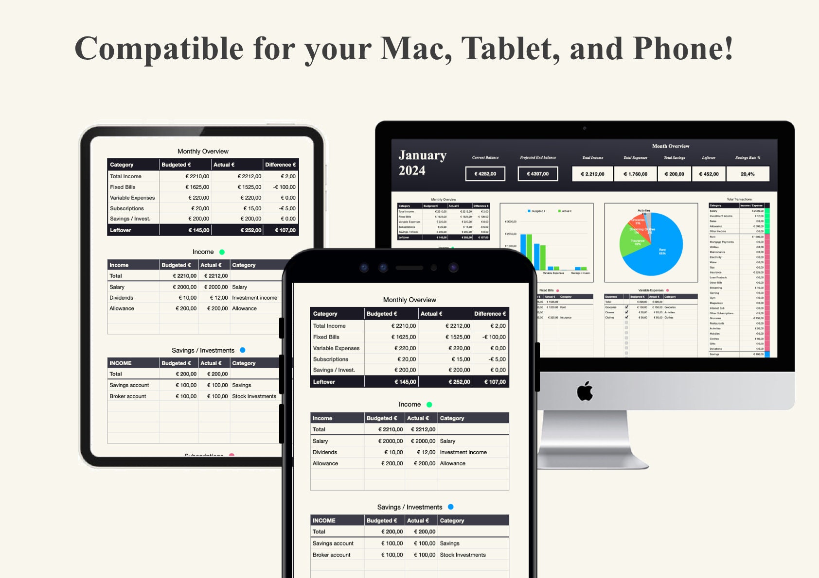 Monthly Budget Spreadsheet for Apple Numbers in Euros | Budgetting ...