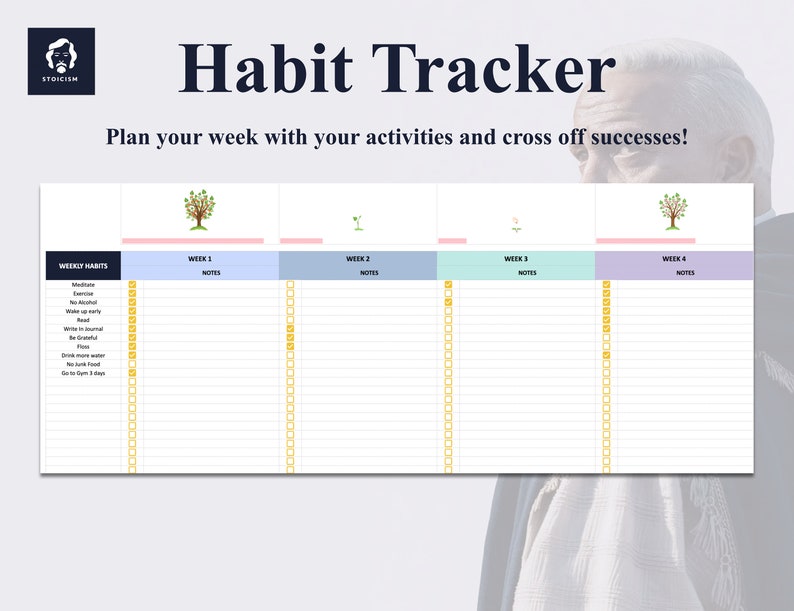 Daily Habit Planner : the Stoic Path Google Sheets Spreadsheet Template ...
