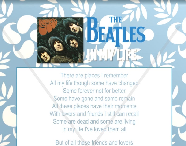 In My Life Print The Beatles Beatles Lyrics From the Rubber Soul Album Beatles Gift Beatles Gift